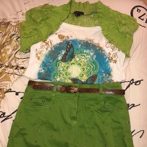 Two Piece Green Skirt & Shirt